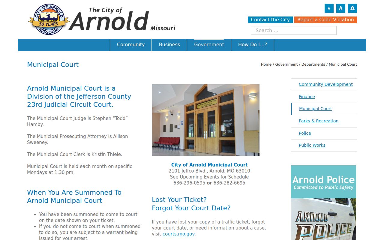 Arnold criminal history municipal court and Case.net instructions