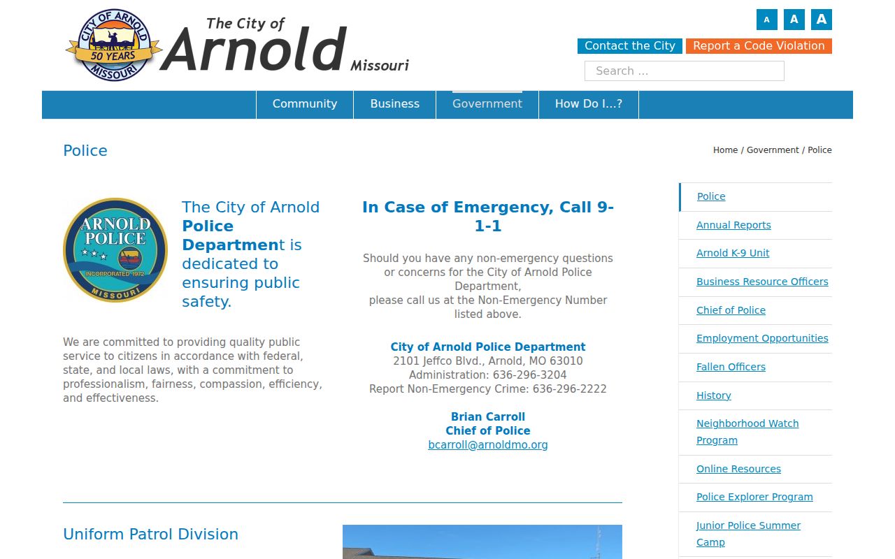Arnold criminal history police department records page