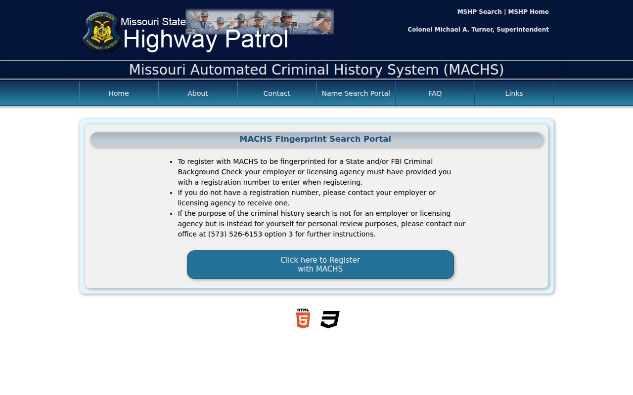 Arnold criminal history MACHS fingerprint registration wizard