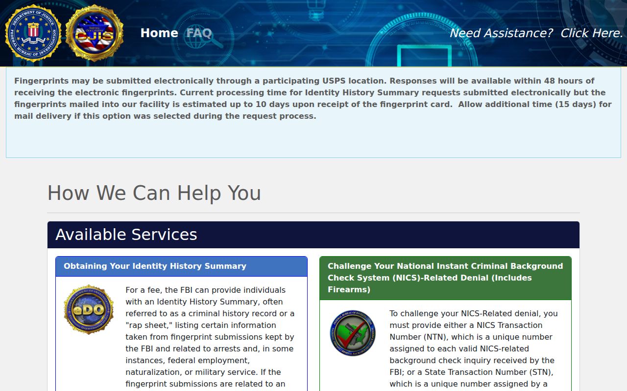 De Soto criminal history FBI electronic identity self-review portal