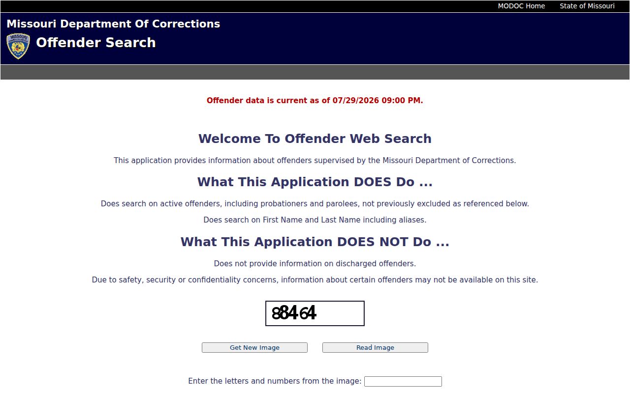 Jefferson County criminal history search through the MODOC offender locator